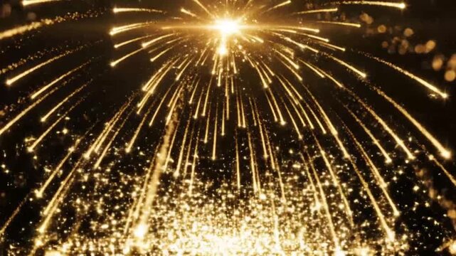 Golden fireworks exploding in night sky emphasizing modern aesthetics and minimalist design