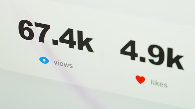 Social media counter with views likes and shares showing viral growth.
