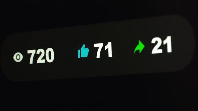 Social media counter with views likes and shares showing viral growth.