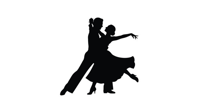 Ballroom dancers in pose black silhouette high quality