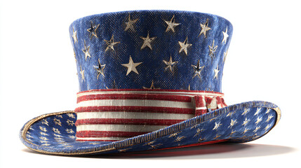Naklejka premium uncle sam top hat with american flag stars and stripes isolated on transparent background, 4 July , independence day, 4 July , independence day