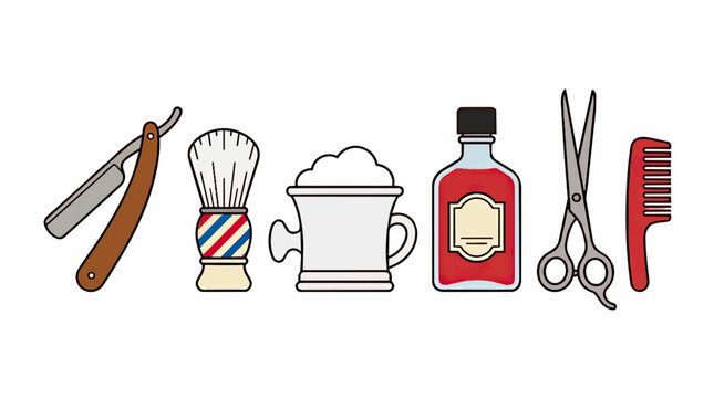 Barber Tools Collection Straight Razor Shaving Brush Mug Scissors Comb.