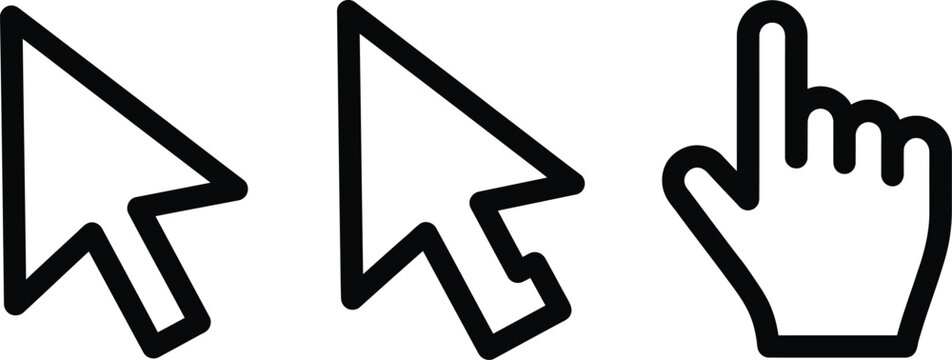 Computer cursor icons: arrow, pointer, and hand cursors for navigation