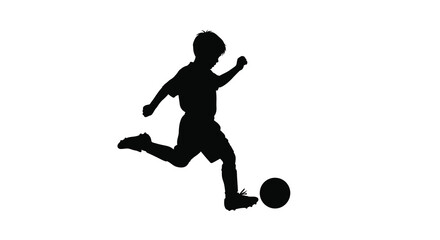 Boy kicking soccer ball dynamic action silhouette © adobeamena