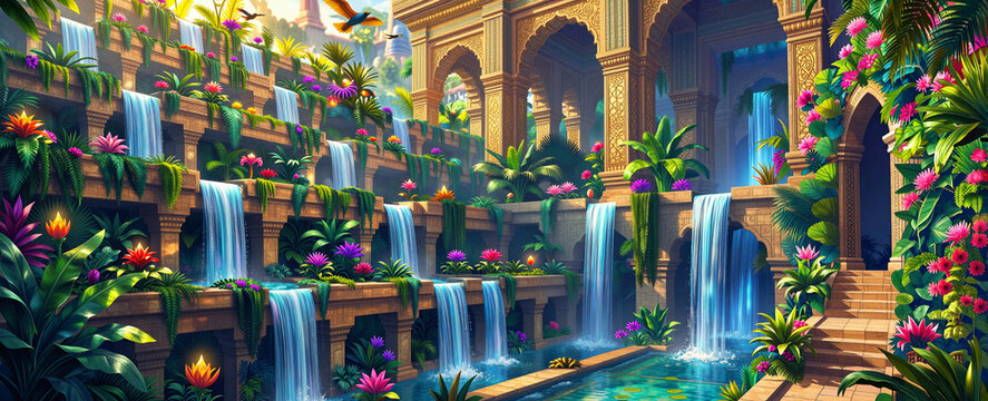Ancient Babylon Landscape with Hanging Gardens