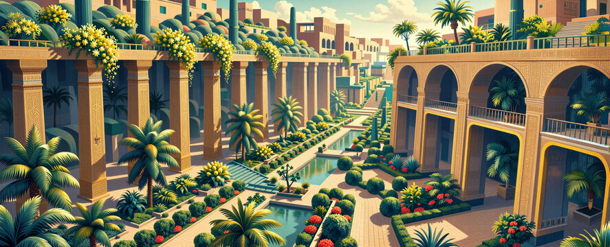 Ancient Babylon Landscape with Hanging Gardens