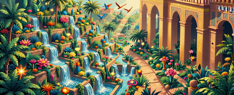 Ancient Babylon Landscape with Hanging Gardens