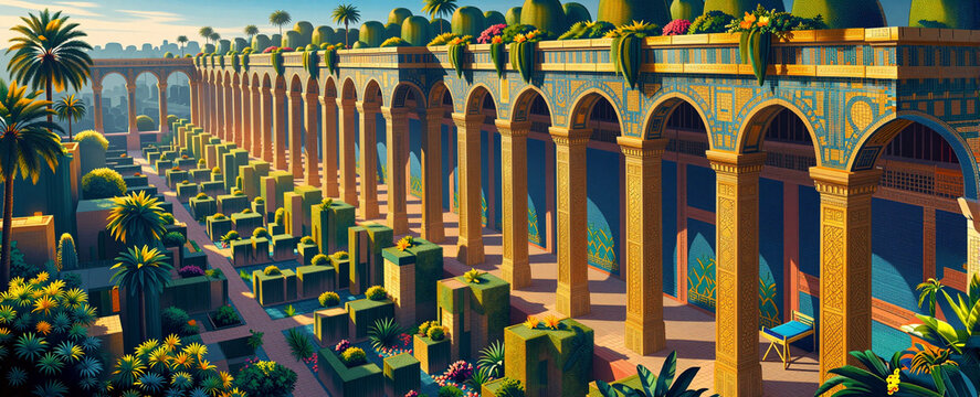 Ancient Babylon Landscape with Hanging Gardens
