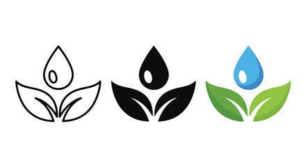 Naklejka premium eco energy icons set water fire leaf - Solid vector icons - Clipart, sticker - icon set