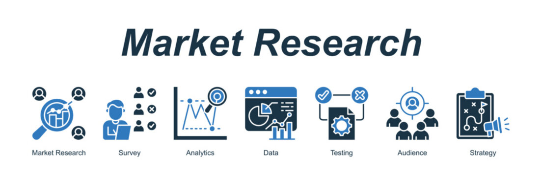 Market Research banner web icon vector illustration concept with an icon of Market Research, Survey, Analytics, Data, Testing, Audience, Strategy 