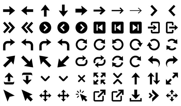 Arrow icons set vector black solid directional cursor navigation arrows glyph illustration isolated white background