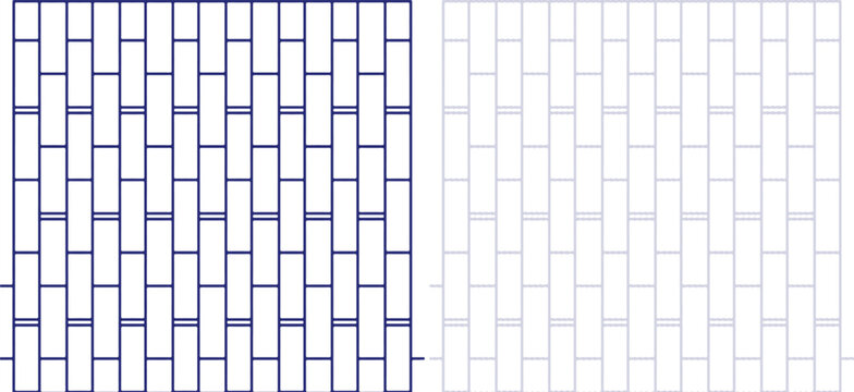 Herringbone Brick Pattern Vector Illustration with Blue and White Outline Style on a transparent background