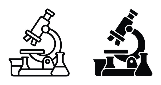 vector microscope illustration with black and white outline on transparent background