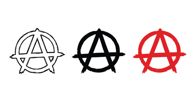 anarchy symbol icon set minimalist design - logo icons vector set. Blue, Black and white icons