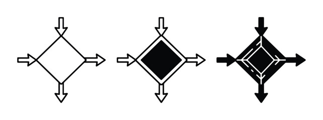4-way directional arrows in black and white outline style with optional solid fill © Shohag