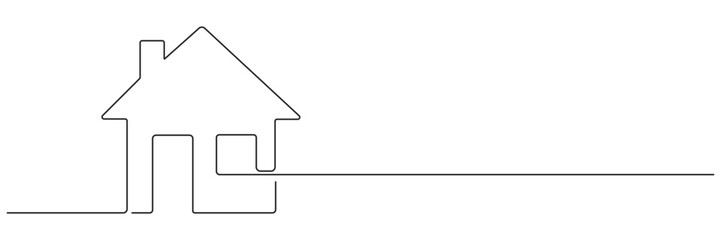 Continuous thin line home vector illustration, minimalist house icon. One line art cottage building Editable stroke © dariachekman