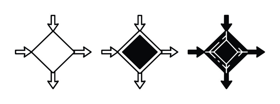4-way directional arrows in black and white outline style with optional solid fill