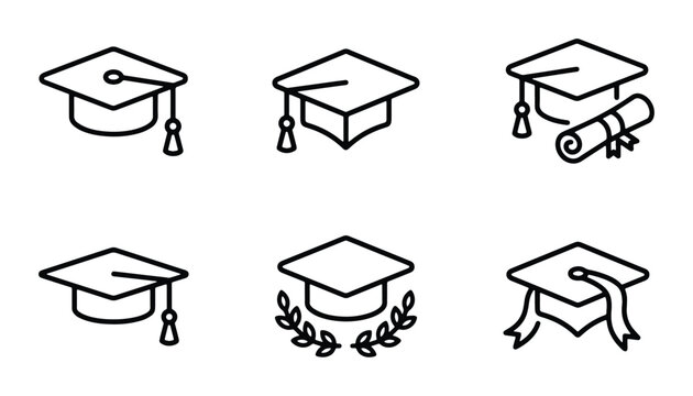 set of graduation cap and diploma vector illustrations for educational achievements