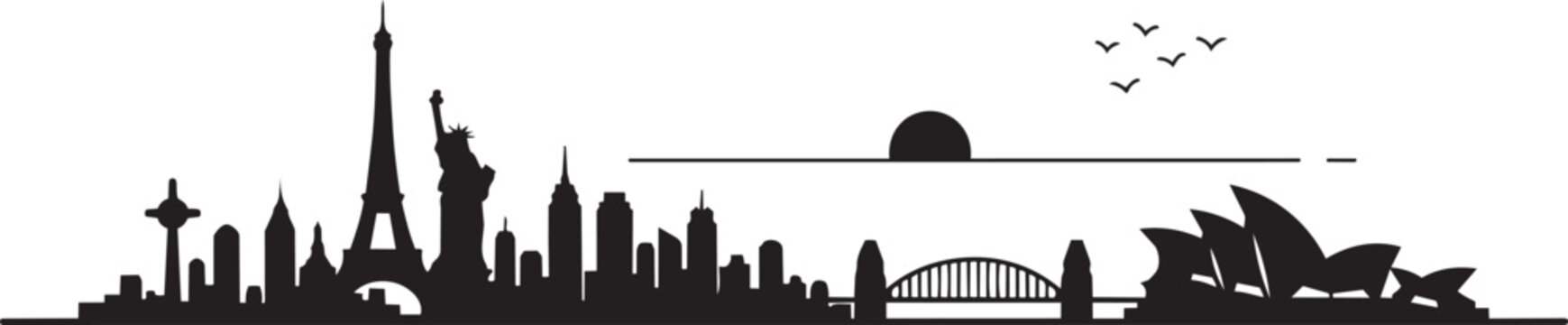 Black and white of a cat whisker pattern with geometric shapes and city skyline cat whiskers