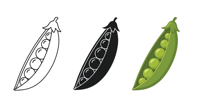 three pea pod icons vector illustration - Solid vector icons  - Clipart, sticker - icon set
