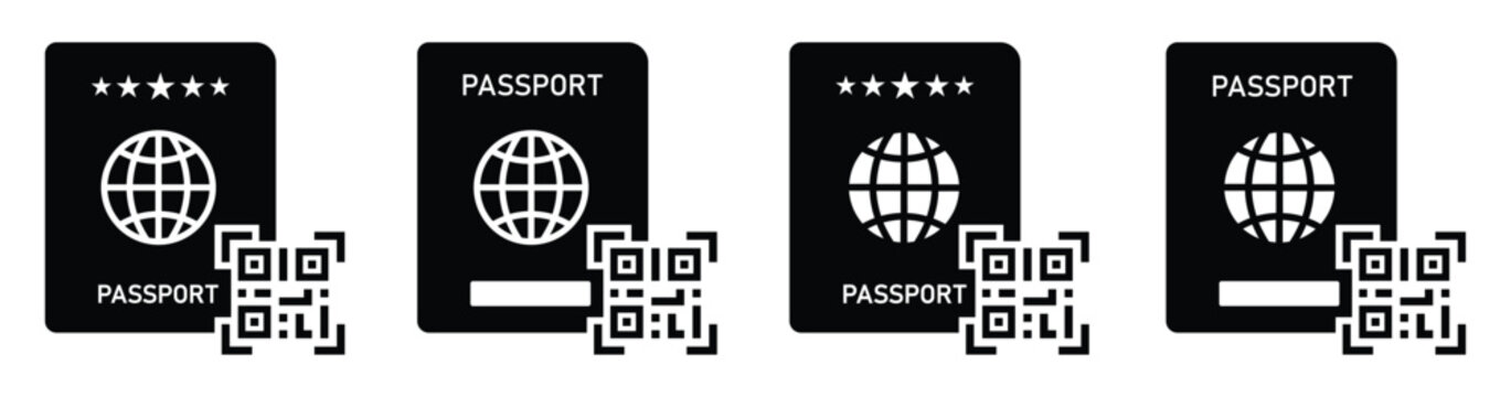 Passport book barcode scan set icon, vector illustration