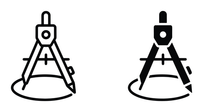 vector illustration of compasses in black and white outline style