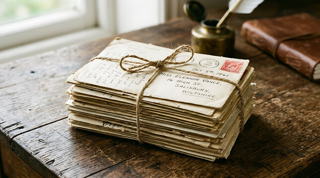 A stack of vintage letters tied with twine evoking nostalgia and a bygone era of correspondence