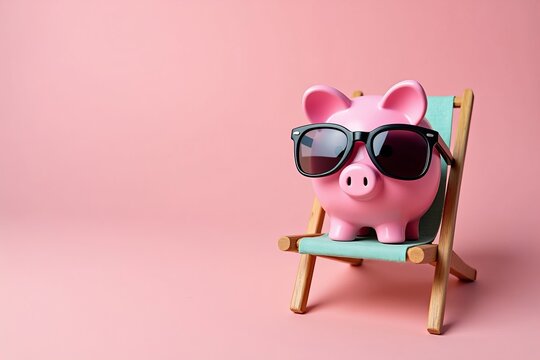 Adorable Piggy Bank Lounging with Sunglasses: A Fun Spin on Saving for a Sunny Retirement or Vacation