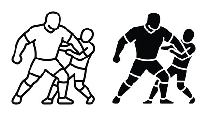 Fototapeta premium two rugby players tackling each other in black and white vector illustration