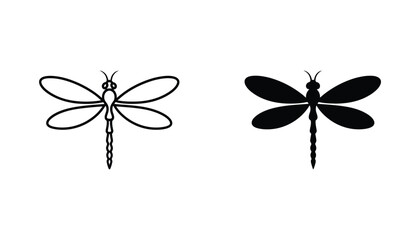 Dragonfly insect silhouette and outline vector icon for nature and biology themed graphic design projects © Lumina
