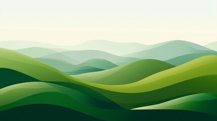 Obraz premium Rolling green hills stretch under a soft sky at dawn near an open landscape in tranquil nature