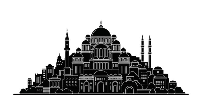 Istanbul Skyline Silhouette ? Traditional Ottoman Mosque Architecture Vector Illustration