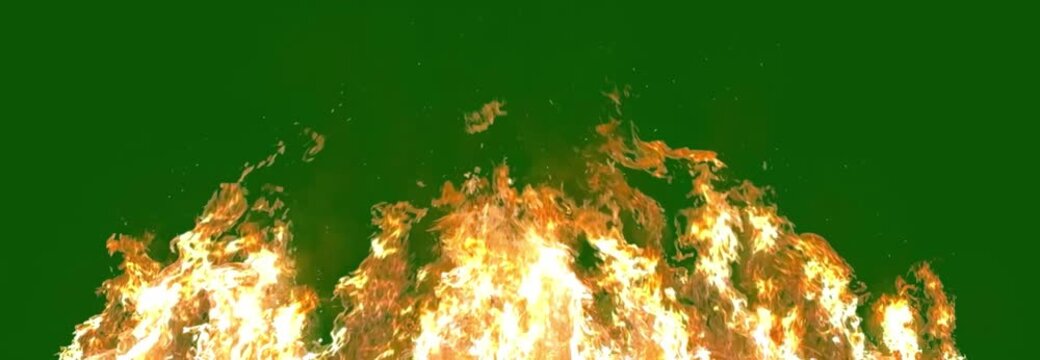 fire. Large fire flames slow motion seamless loop. green screen