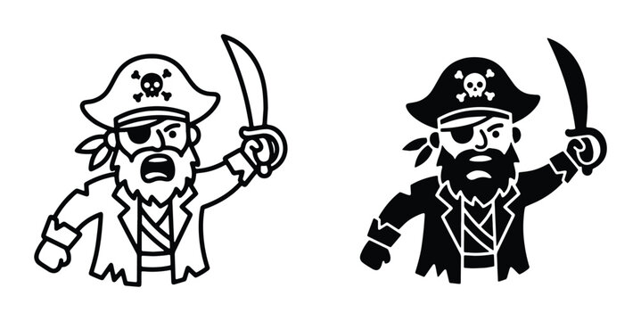 vector pirate silhouettes with eye patch and skull cap