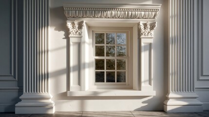 Fototapeta premium Neoclassical architecture with elegant window receiving sunlight