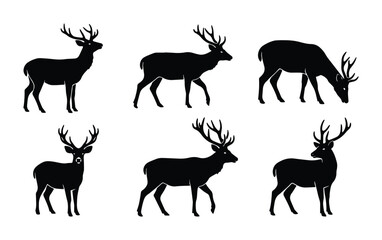 Fototapeta premium Deer in various poses as vector icons on white background
