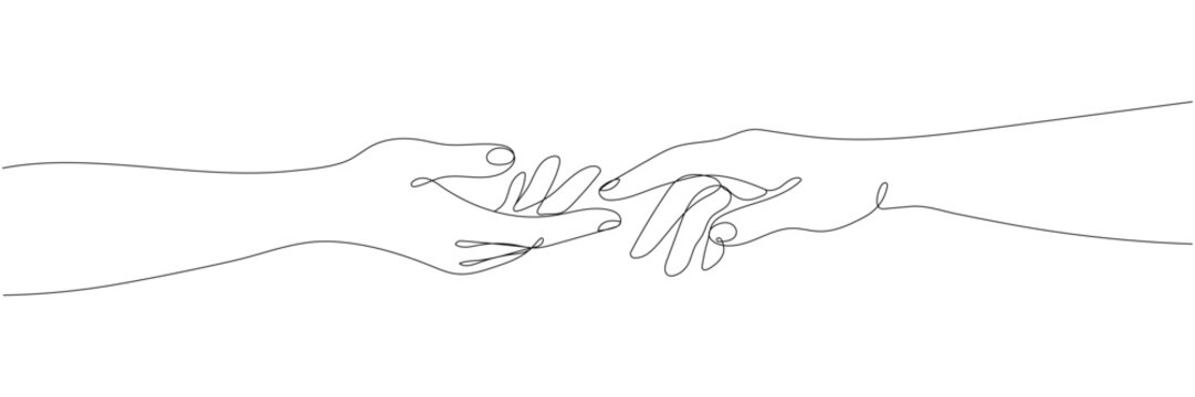 helping hands reach out, one continuous line drawing, editable line