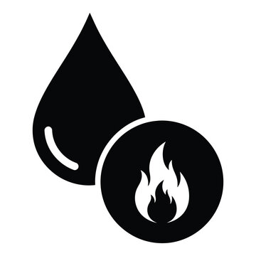 Black and white icon of water drop and flame symbol icon