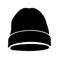 Fototapeta premium Black knitted beanie hat silhouette, winter headwear Vector