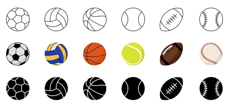 Sports balls icon. Sports equipment. Editable stroke. Vector illustration