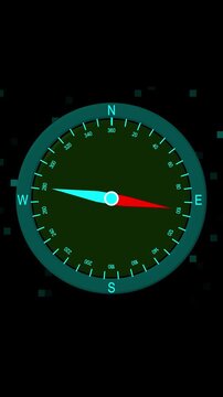Abstract navigation compass ring with cardinal directions and digital pixel particles for futuristic map interface and location tracking software