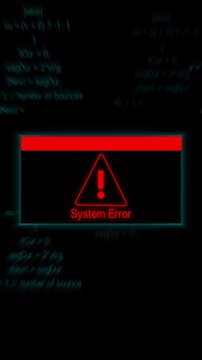 Technical programming code syntax frame with red alert bar for software development interface and system monitoring error display graphics