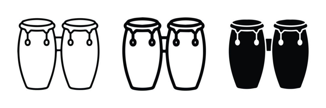 black and white silhouette of three conga drums in row