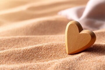 Fototapeta premium Smooth Minimalist Heart Carved into Fine Sand with Soft Wave Texture in Gentle Natural Light