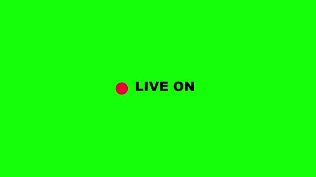 Live on broadcast indicator with red recording dot, streaming status icon on green screen, digital video recording interface element