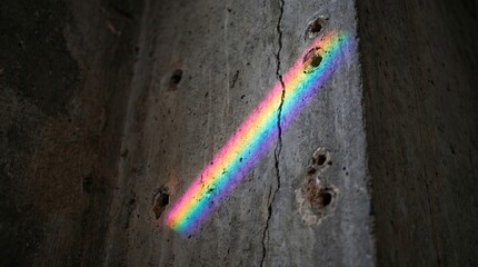 Naklejka premium A vibrant spectrum of rainbow light beams across the rough texture of a gray stone surface in artistic style
