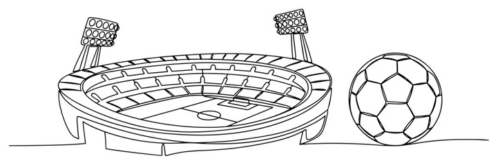 Soccer stadium arena and ball composition in minimalist continuous one line art style © AnjaliDesai