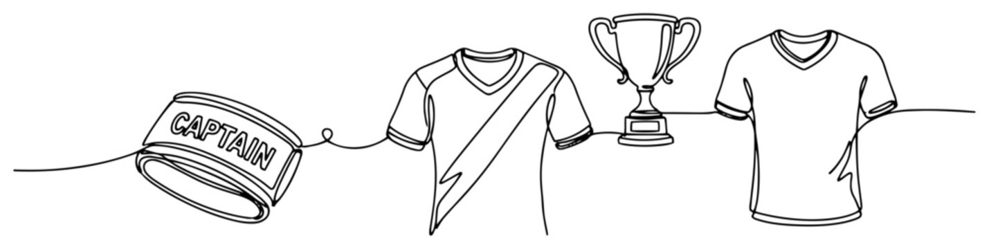 Soccer jersey trophy and captain armband sports set in minimalist one line art style