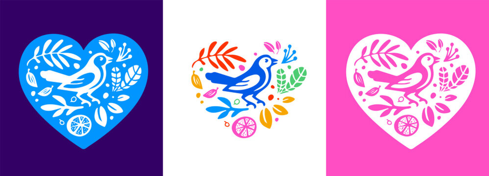 Colorful Bright abstract bird heart organic logo