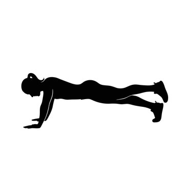 Silhouette of a woman performing a plank exercise showcasing core strength and stability in a minimalist black and white style